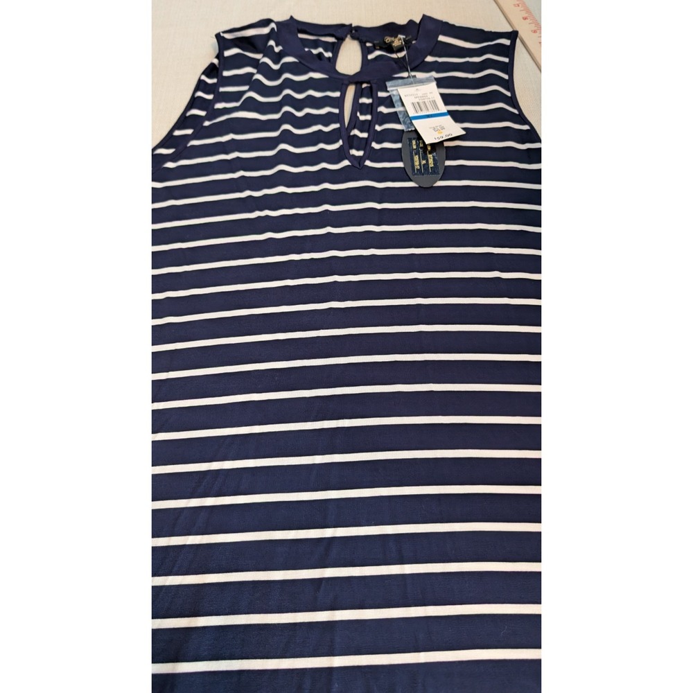 Cupio Women's Sleeveless Navy Blue and White Top Size XL